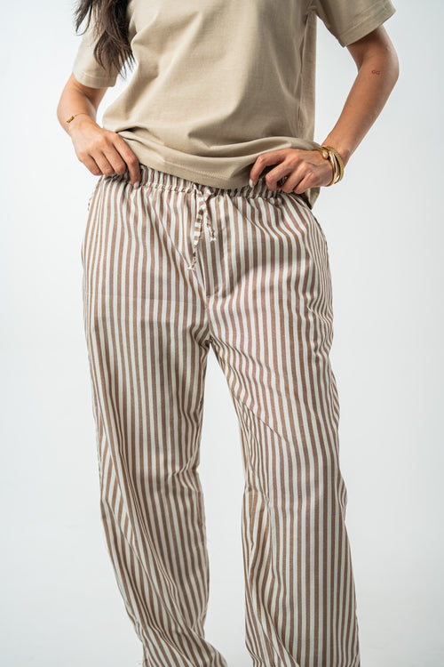 Striped Pants – Cream & Brown